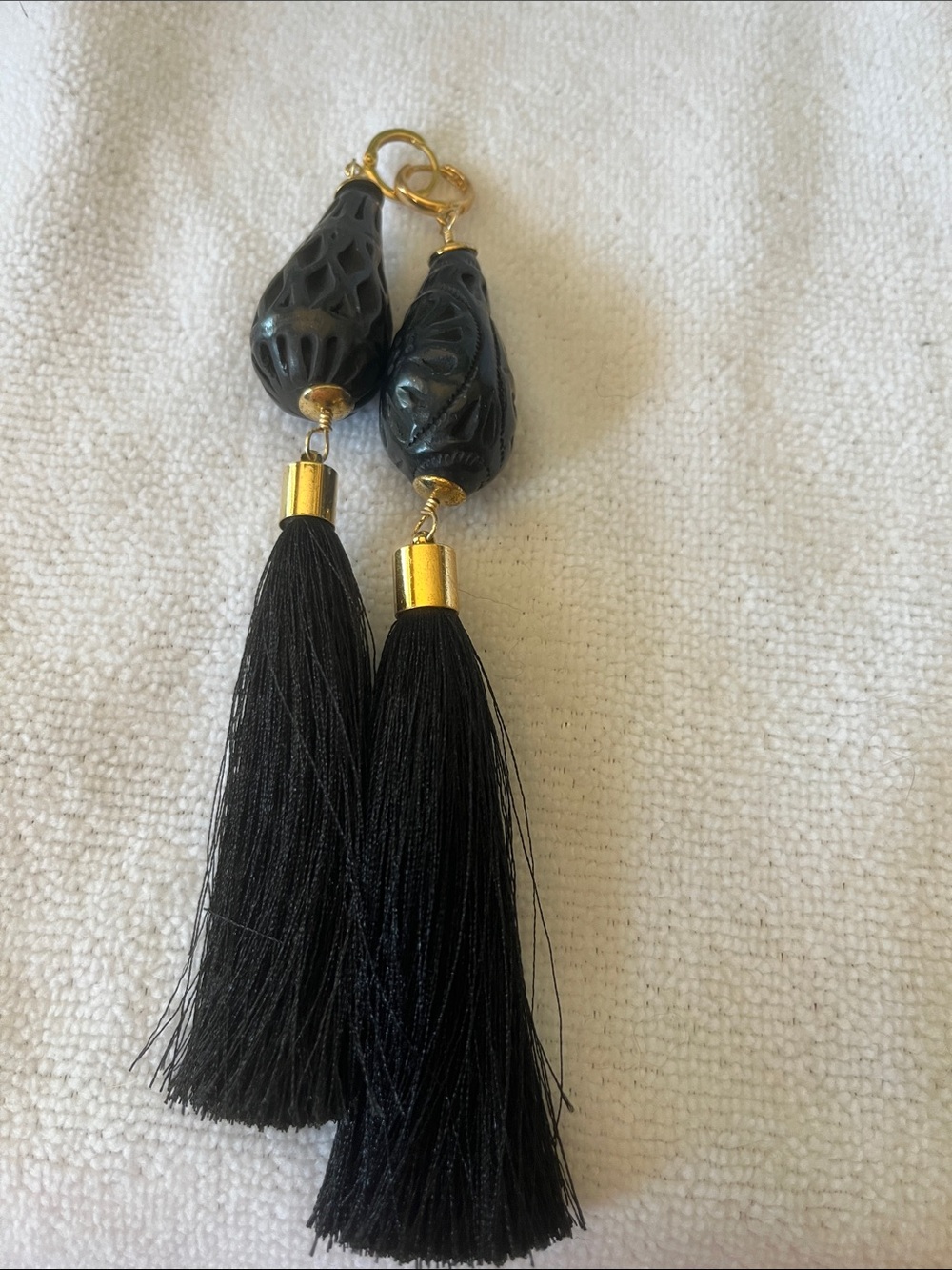Artisan Black Tassel Earrings with Gold Accents